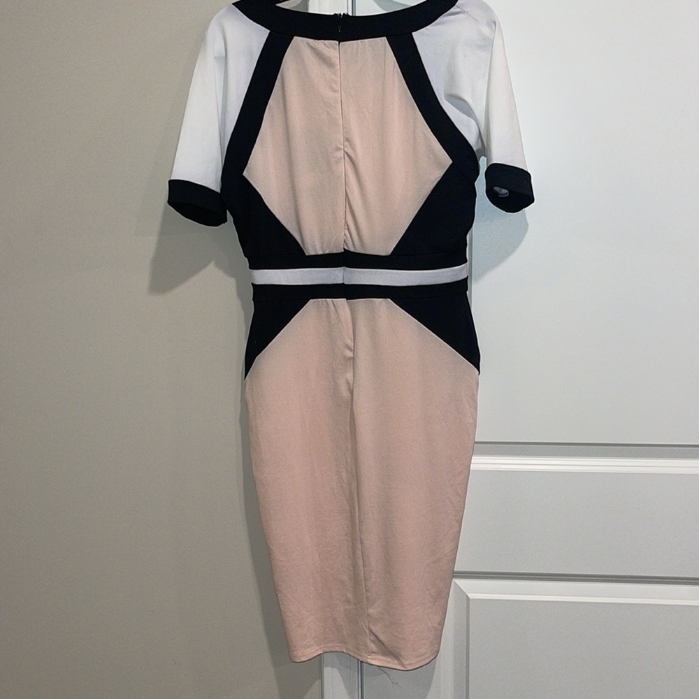 Nude/Blk/Wht Color Block Sheath Dress, US 10 - Picture 3 of 3
